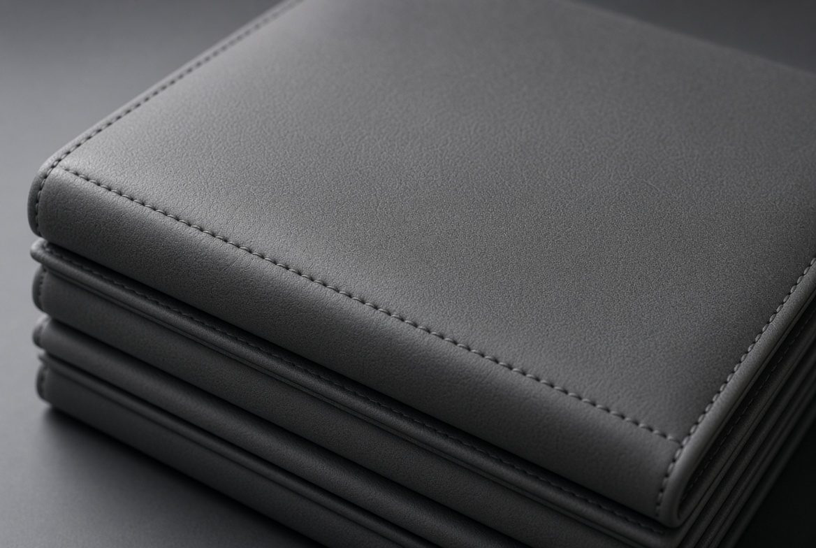 Stack of leather folders, representing investigations and due diligence