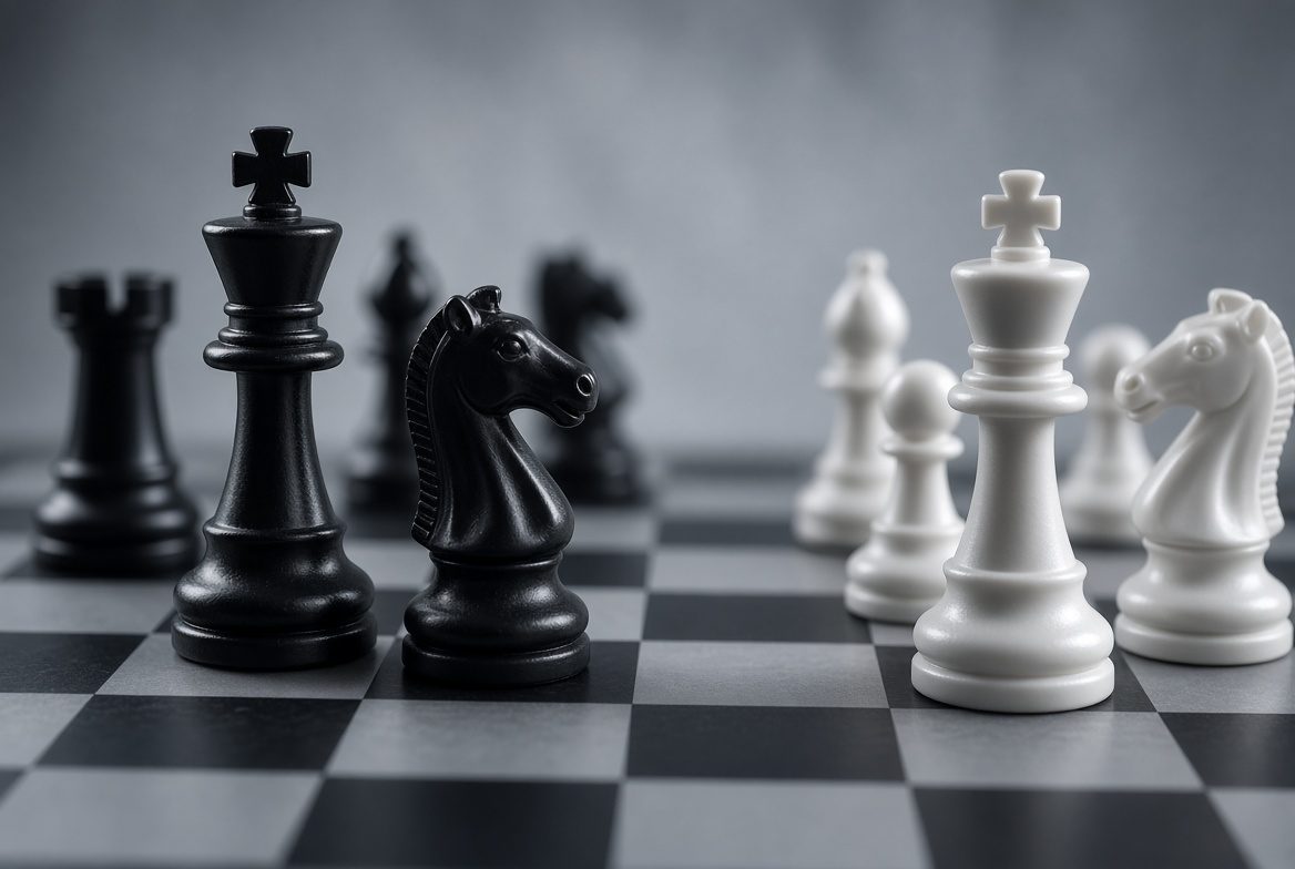 Chess pieces on a board, representing strategic risk analysis